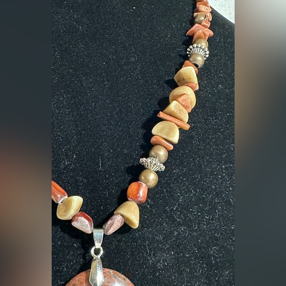 Red Sesame Jasper Gemstone Goldstone Large Heart Pendant Necklace Boho Chunky - Picture 6 of 11